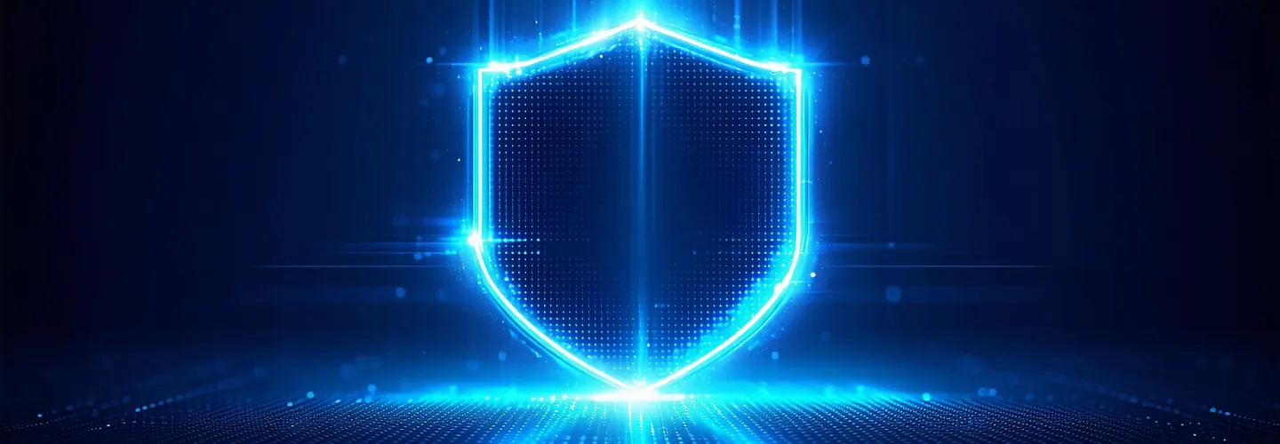 Digital credential verification concept — glowing badge or certificate in deep space suggesting trust and permanence